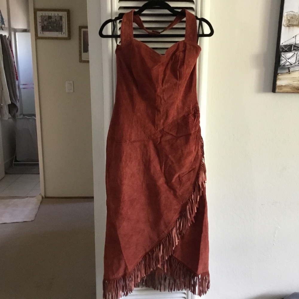 Vintage positano pelle Small Rust Fringe Dress